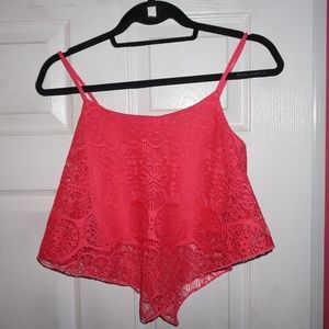 Crochet Flutter Crop  Tank - Hot Pink